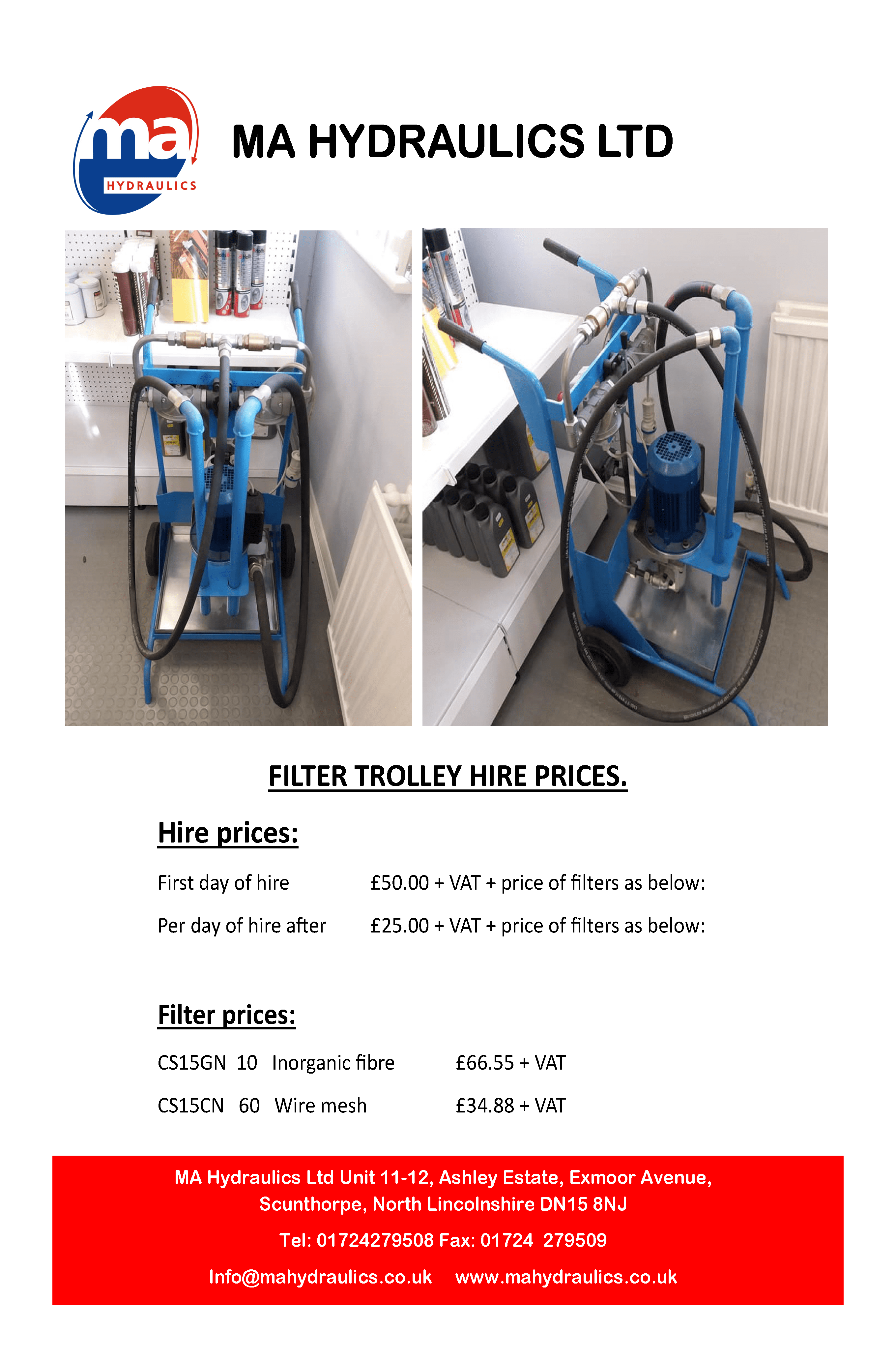 MA Hydraulics Ltd now have a filter trolley for hire