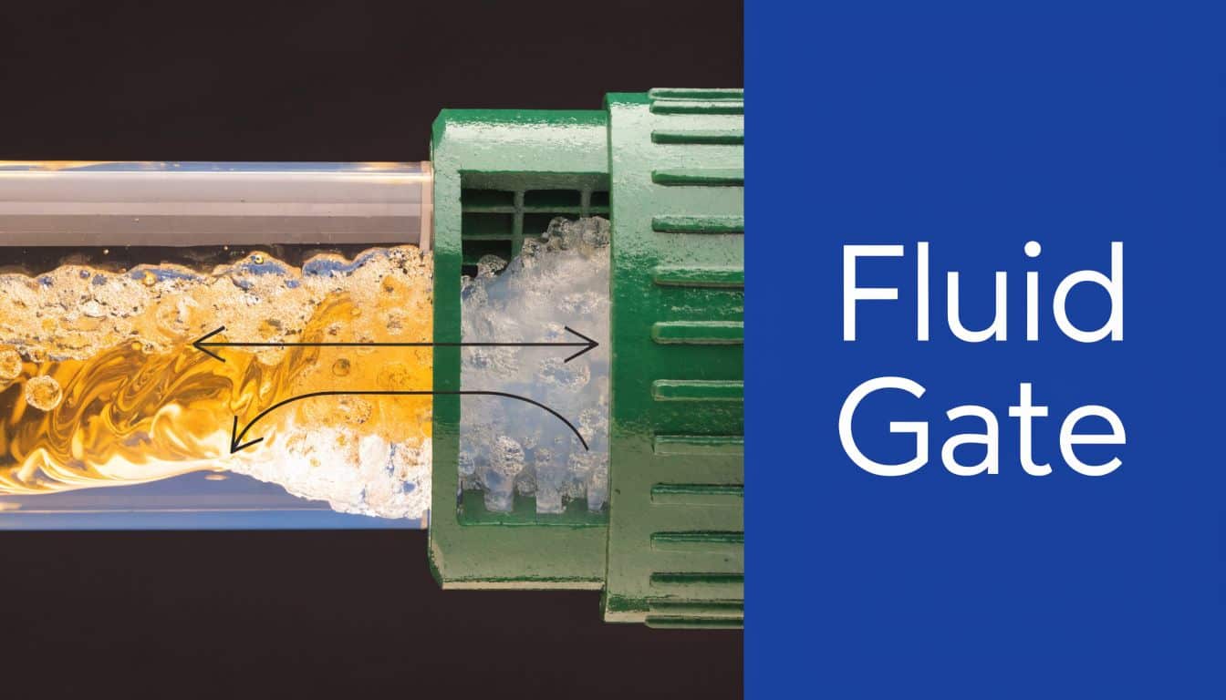 A close-up view of a hydraulic non return valve showing liquid flowing through a transparent pipe.