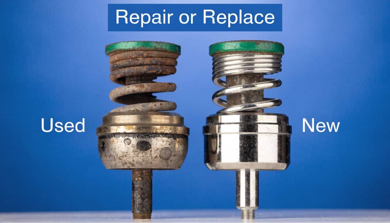 A comparison between a worn, rusty hydraulic valve lifter and a brand new, clean replacement part.