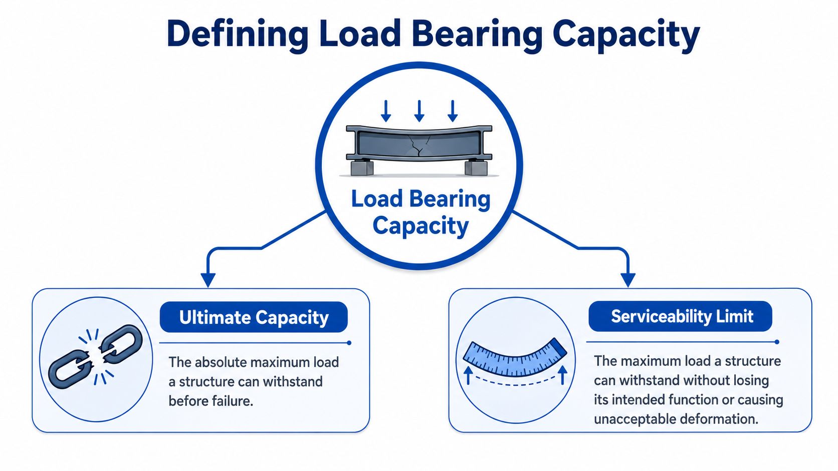 A diagram illustrating the concepts of Ultimate Capacity and Serviceability Limit for structural load bearing capacity.