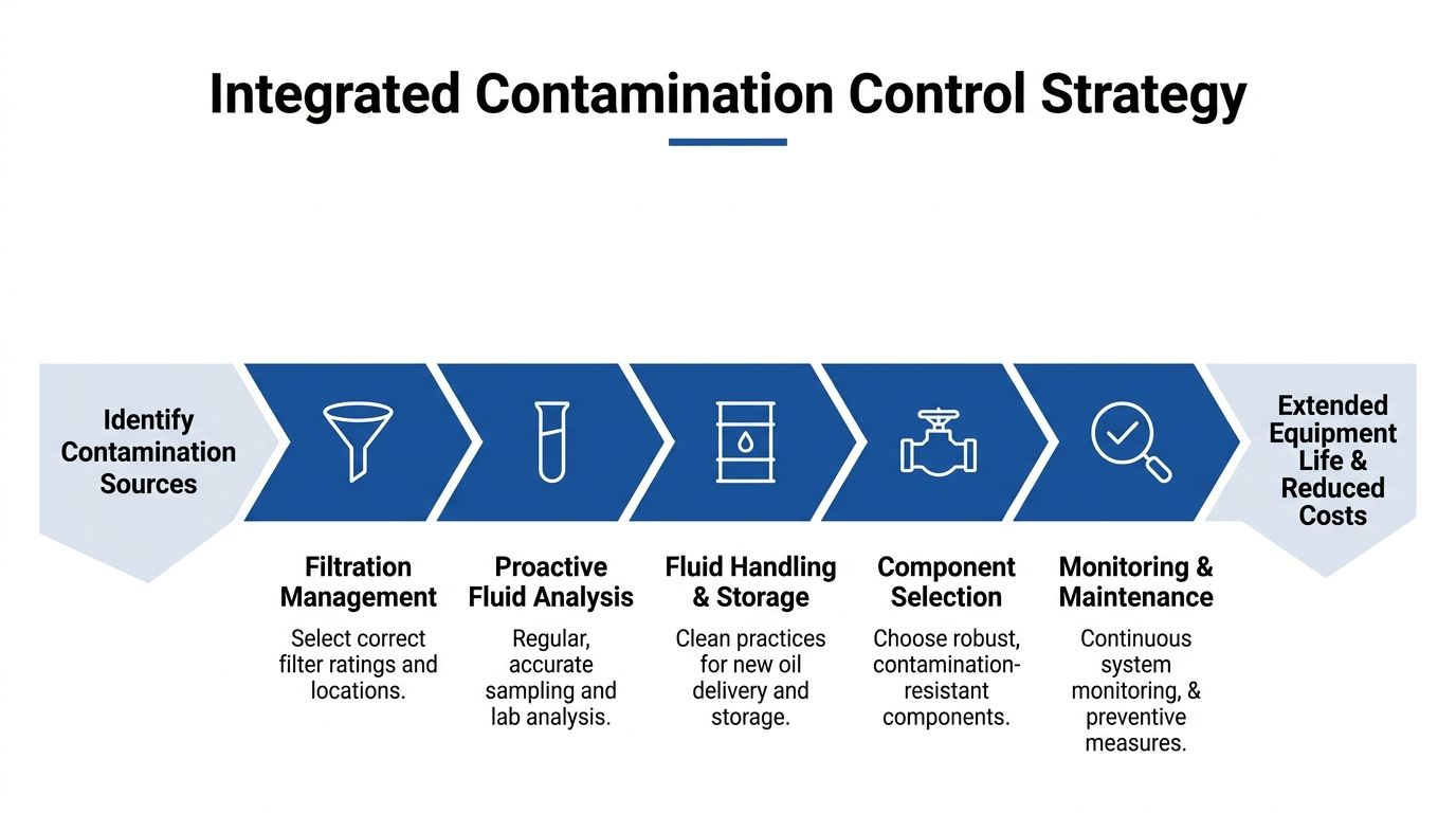 A diagram illustrating an integrated contamination control strategy process from source identification to equipment life extension.
