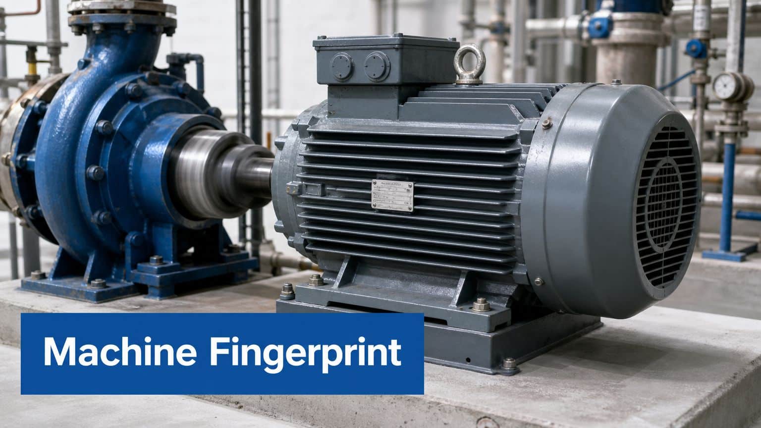 A close-up view of an industrial electric motor connected to a water pump in a facility.