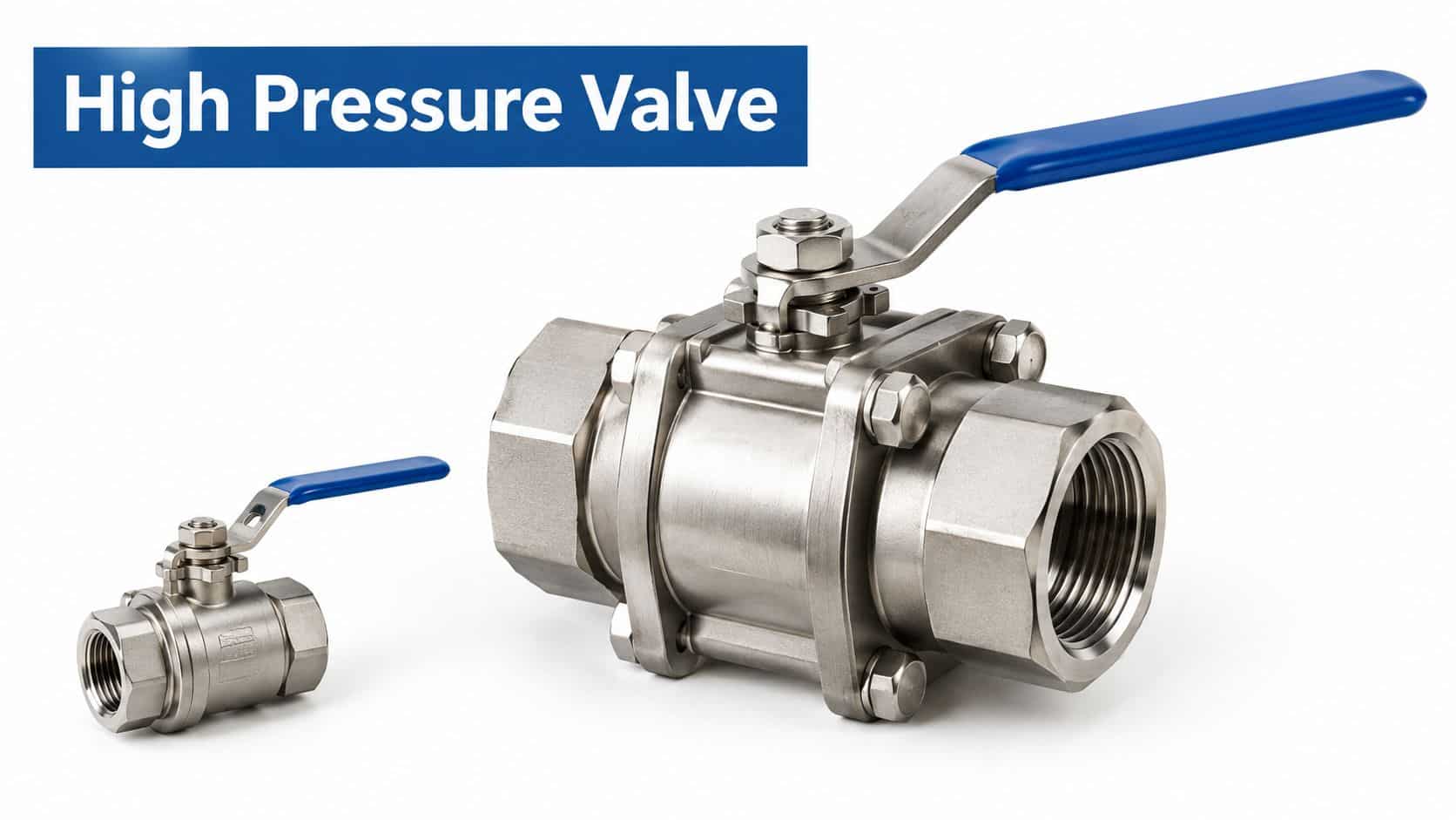 Two industrial stainless steel high pressure ball valves shown in different sizes on a white background.